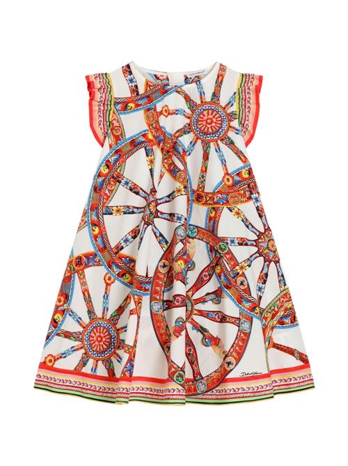 Abito bambina Dolce e Gabbana in popeline multicolor con stampa Carretto Dolce & Gabbana Kids | L53DW2FI5O4HA6CK